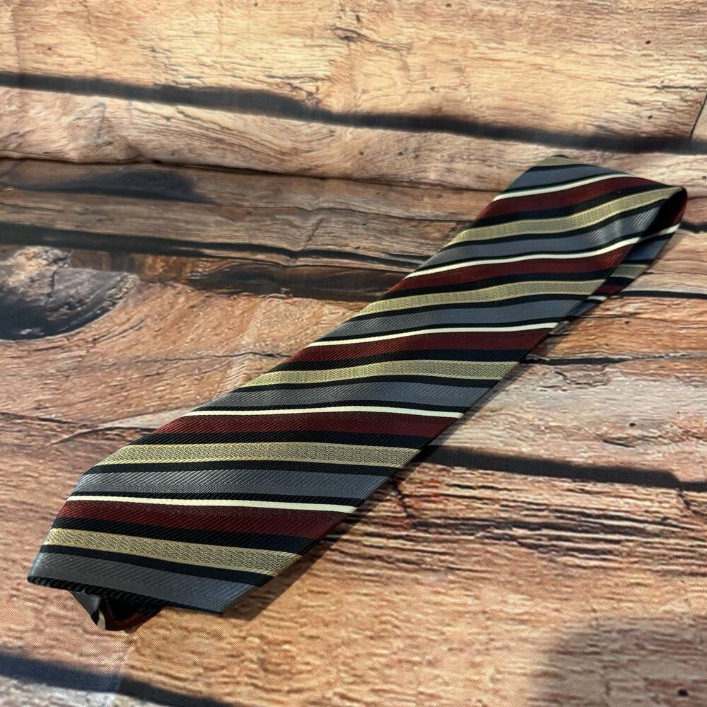 Giorgio Brutini Tie Mens Burgundy Gray Gold Striped Collezione Necktie 3.75 W